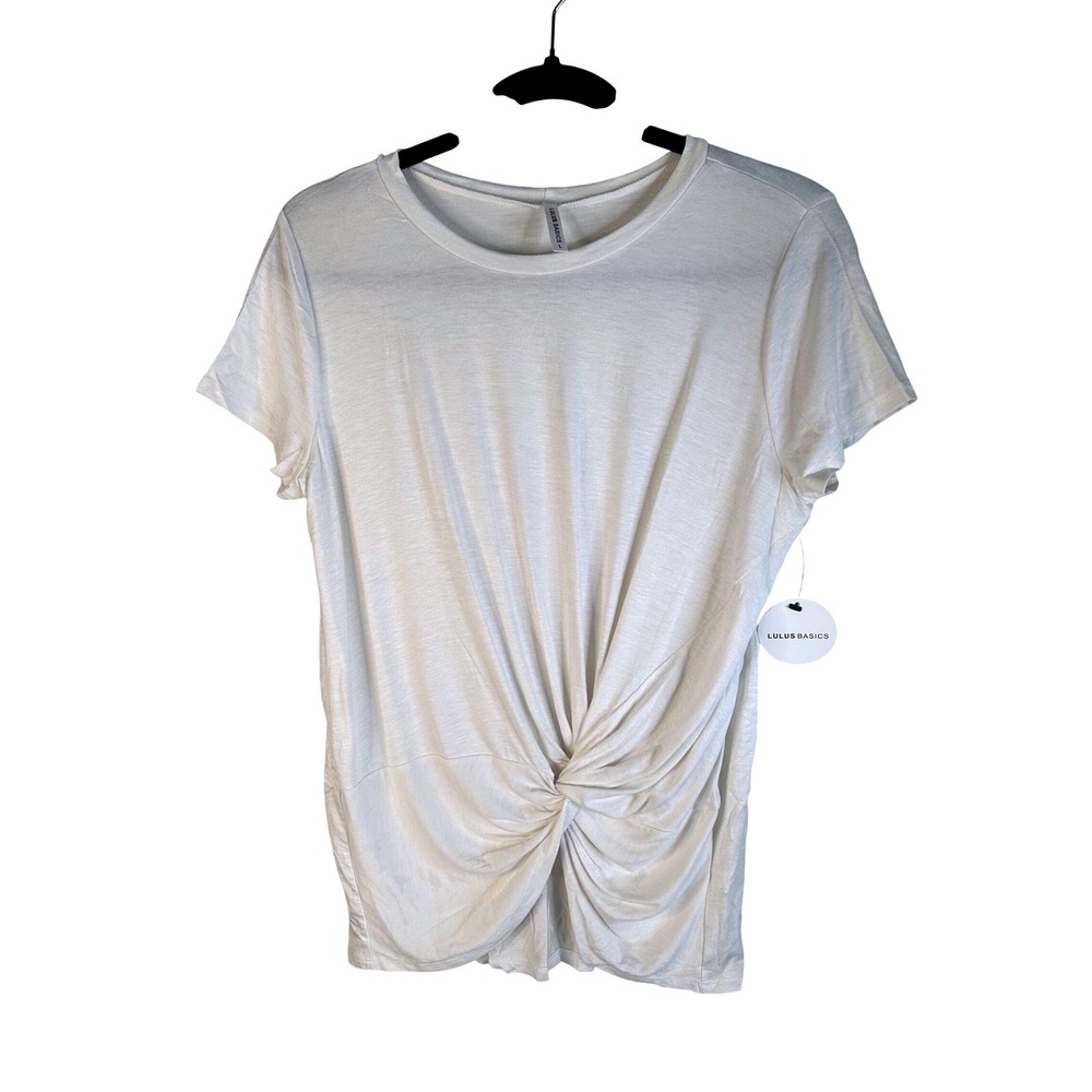 Lulus Basics Front Twist Tee Cream White Short Sleeve Modal Top Size Large New!